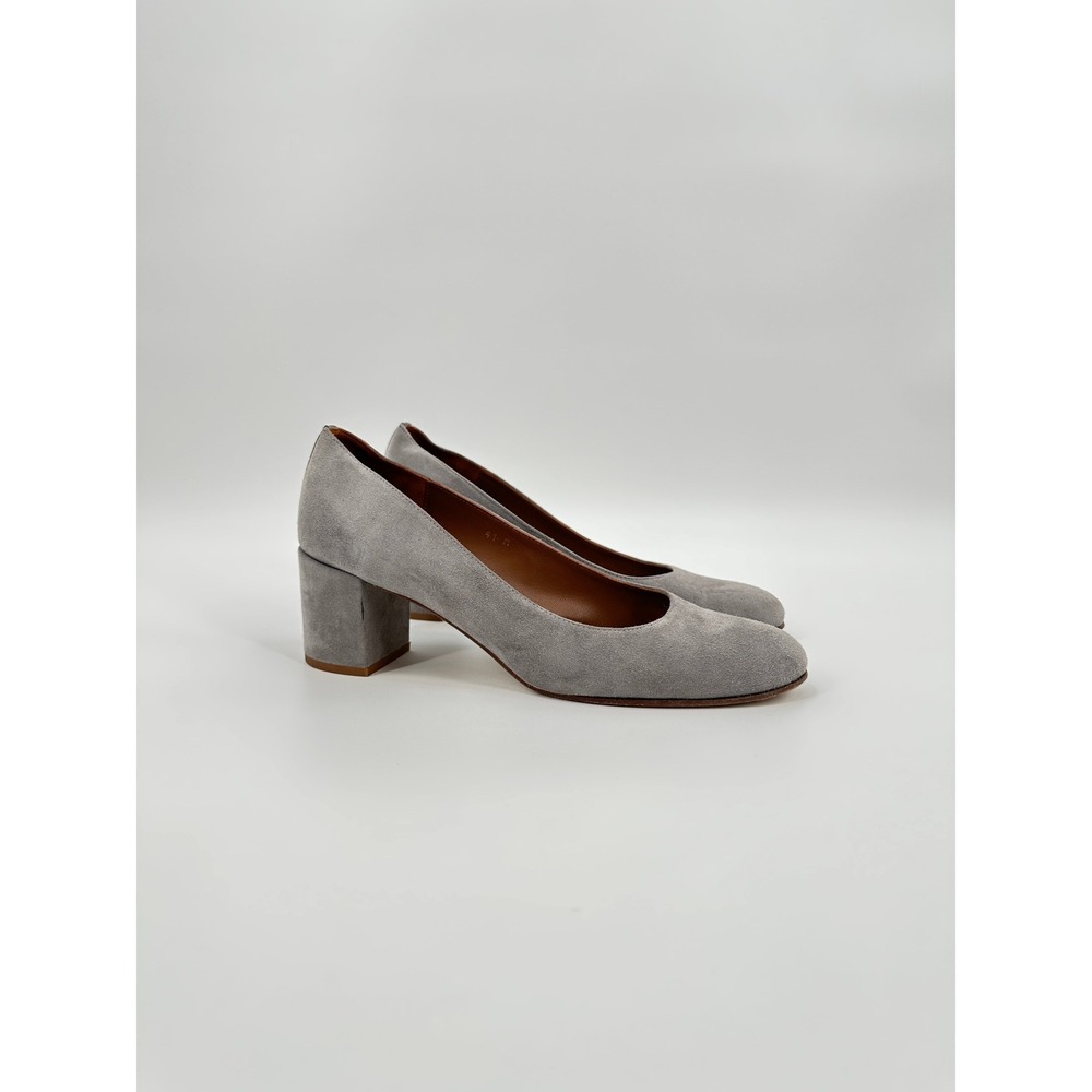 Margaux The Heel Grey Steel Suede Round Toe Block Heel Pumps Women 9.5 M / US 10